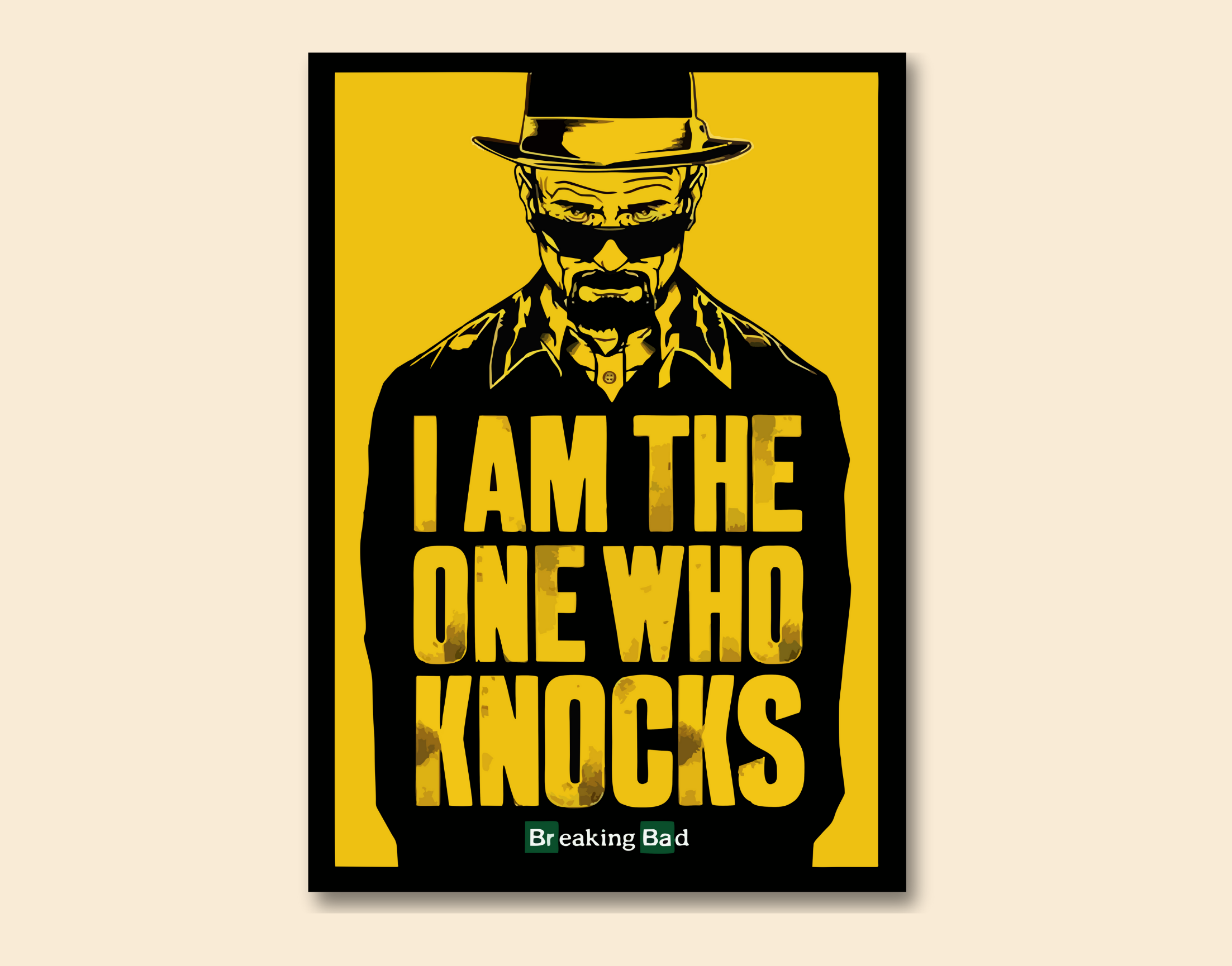 "WALTER WHITE-KNOCKS:BREAKING BAD"- Shiny & Sturdy Metallic Poster  Art That Pops & Sticks (Literally!)