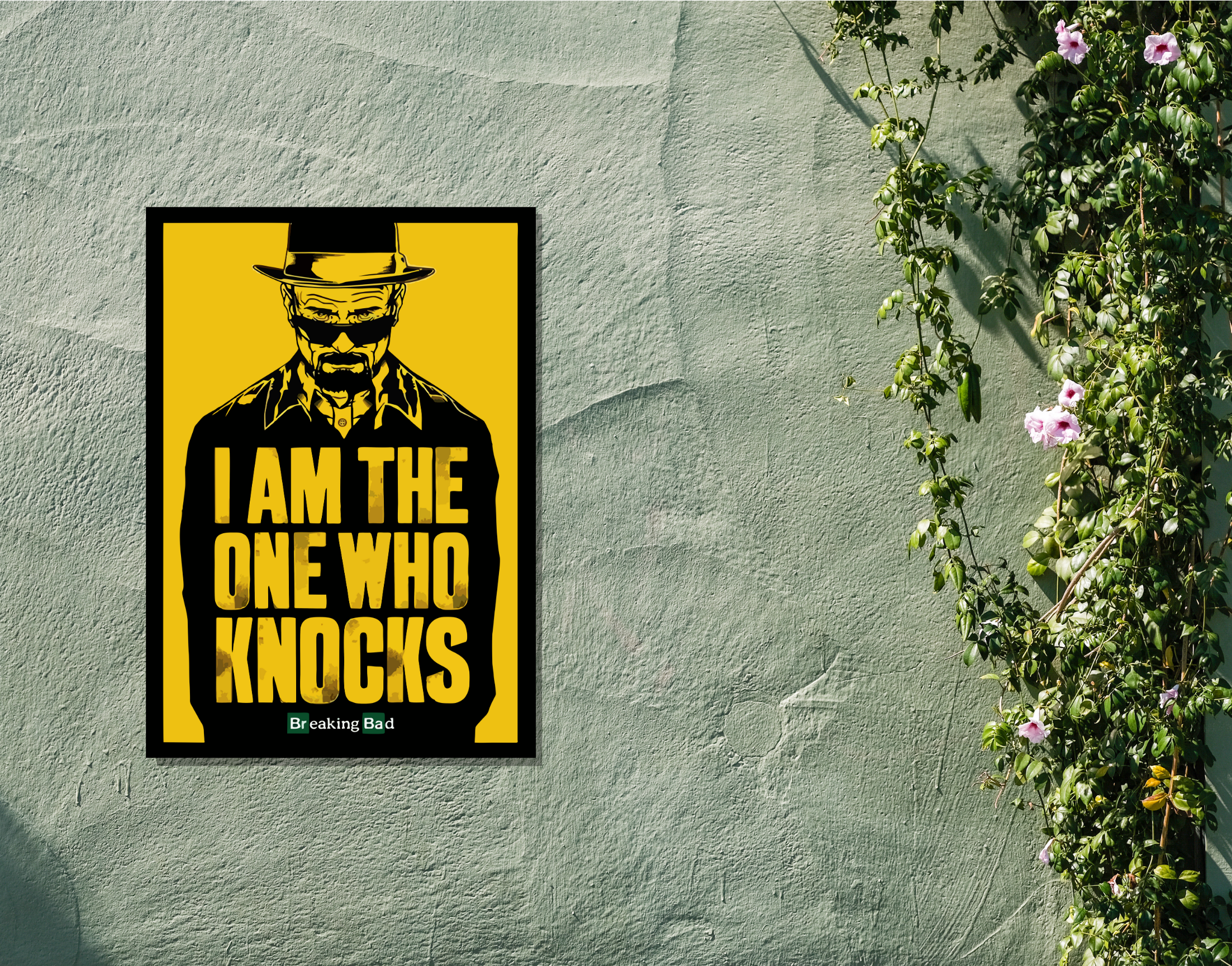 "WALTER WHITE-KNOCKS:BREAKING BAD"- Shiny & Sturdy Metallic Poster  Art That Pops & Sticks (Literally!)