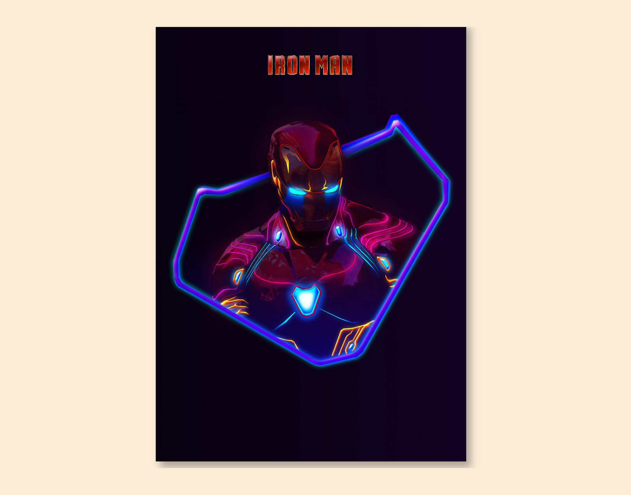 "IRON MAN: NEON LIGHT"- Shiny & Sturdy Metallic Poster  Art That Pops & Sticks (Literally!)