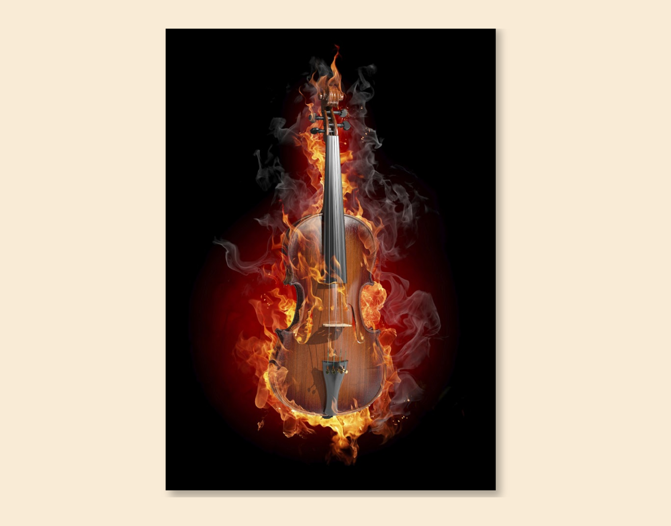 "BURNING GUITAR"- Shiny & Sturdy Metallic Poster  Art That Pops & Sticks (Literally!)