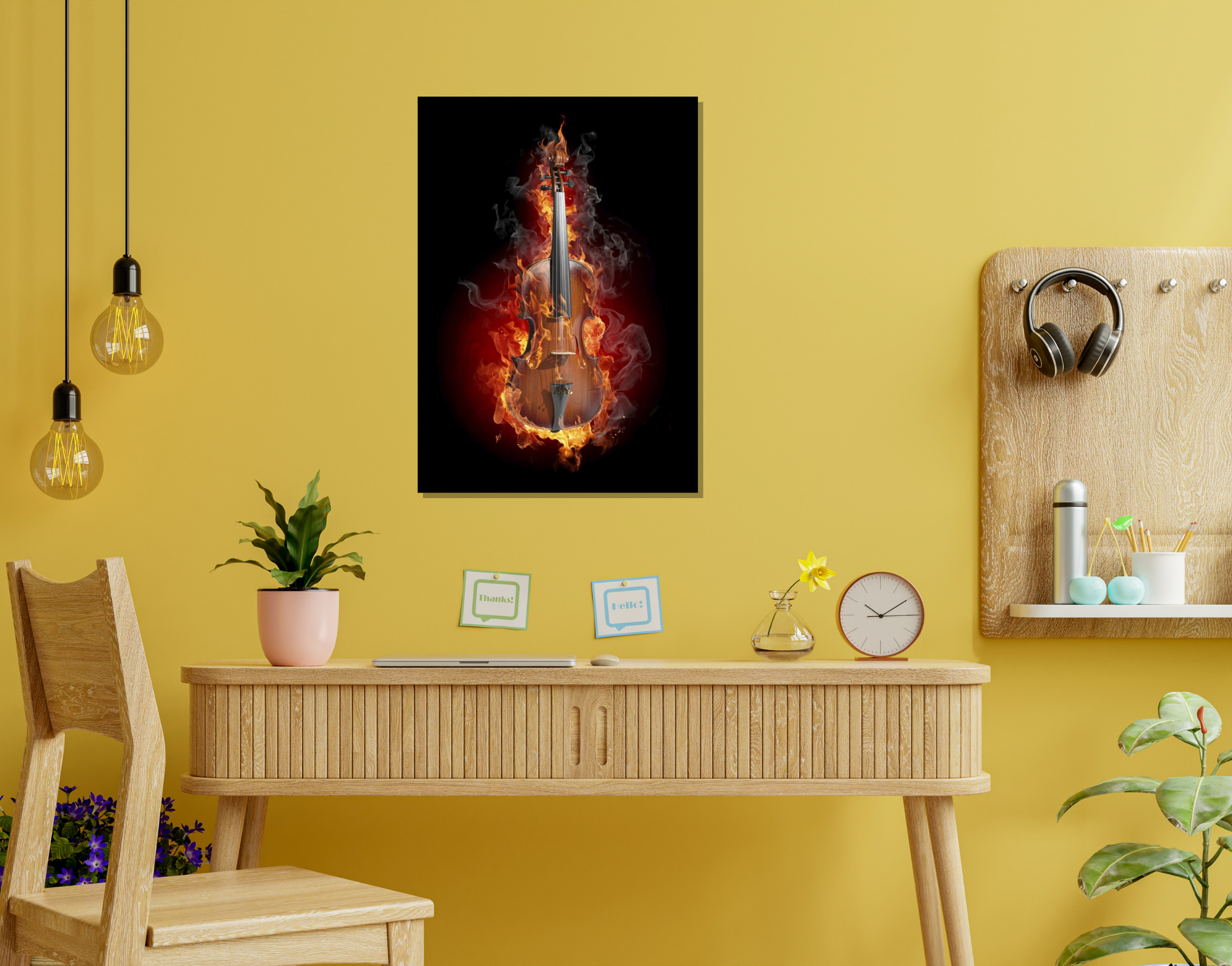 "BURNING GUITAR"- Shiny & Sturdy Metallic Poster  Art That Pops & Sticks (Literally!)