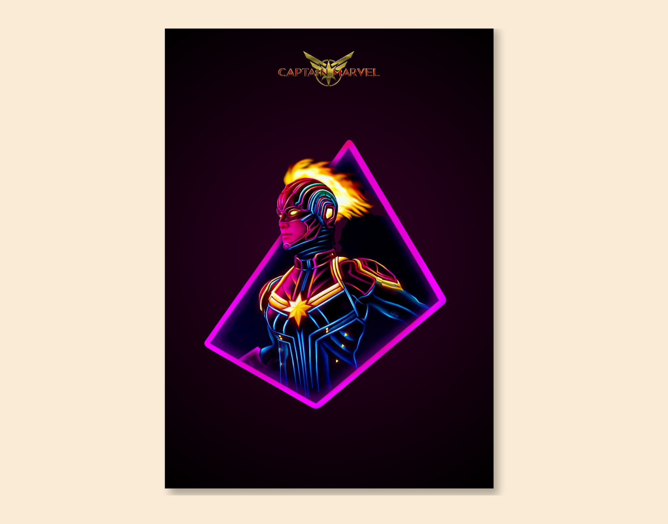 "CAPTAIN MARVEL"- Shiny & Sturdy Metallic Poster  Art That Pops & Sticks (Literally!)