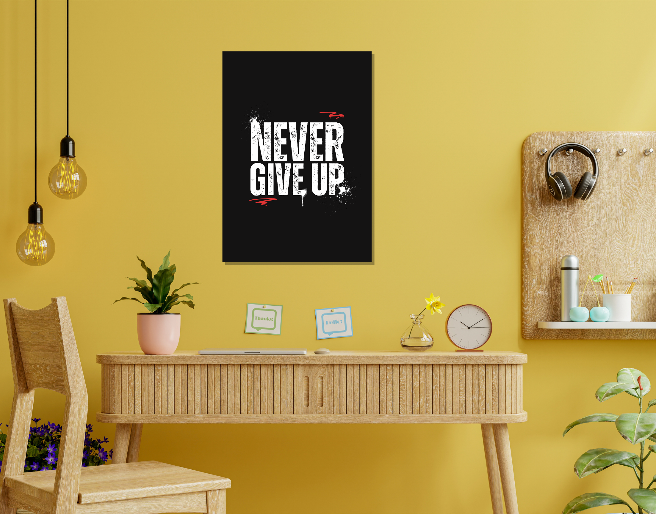 "NEVER GIVE UP"- Shiny & Sturdy Metallic Poster  Art That Pops & Sticks (Literally!)