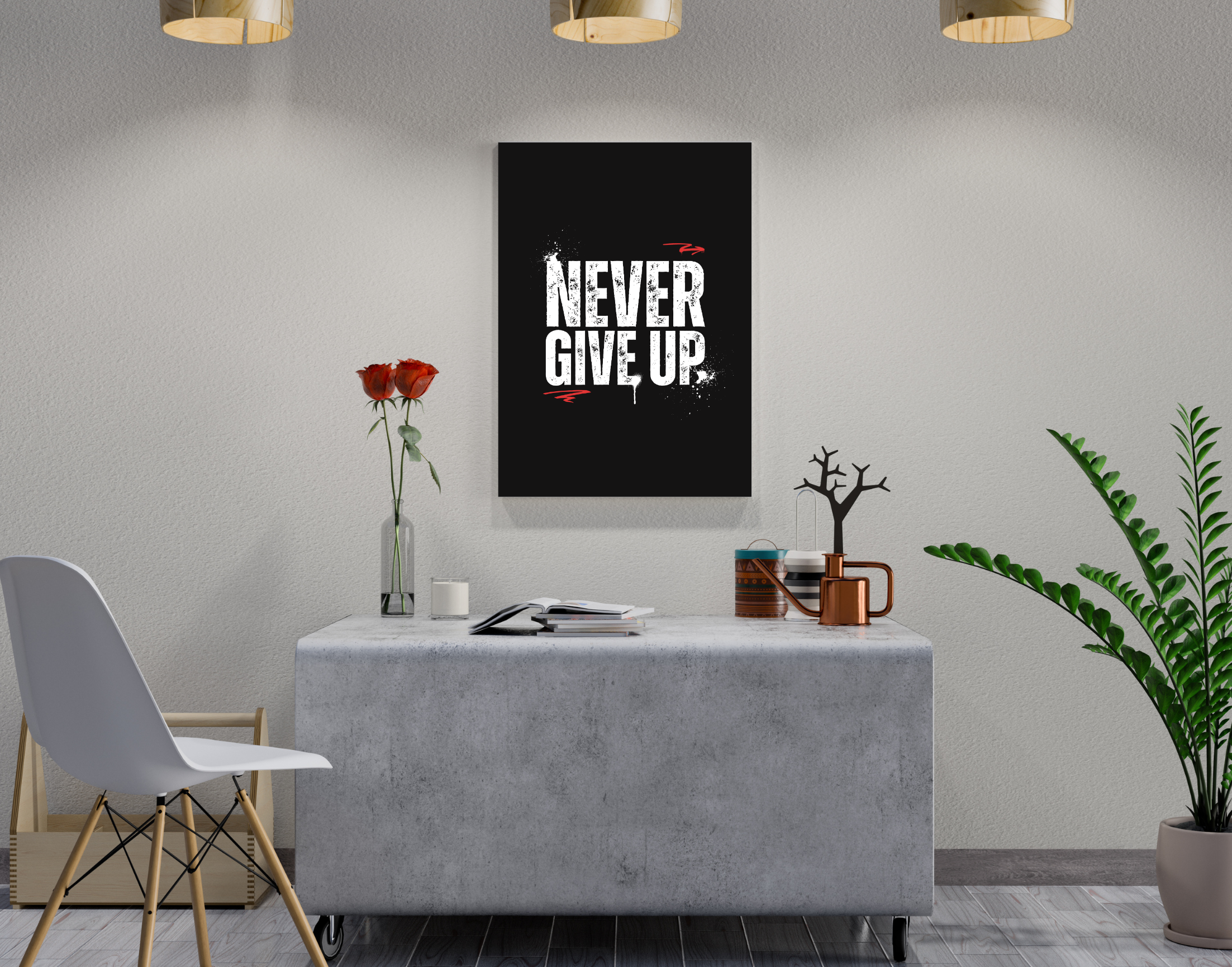 "NEVER GIVE UP"- Shiny & Sturdy Metallic Poster  Art That Pops & Sticks (Literally!)