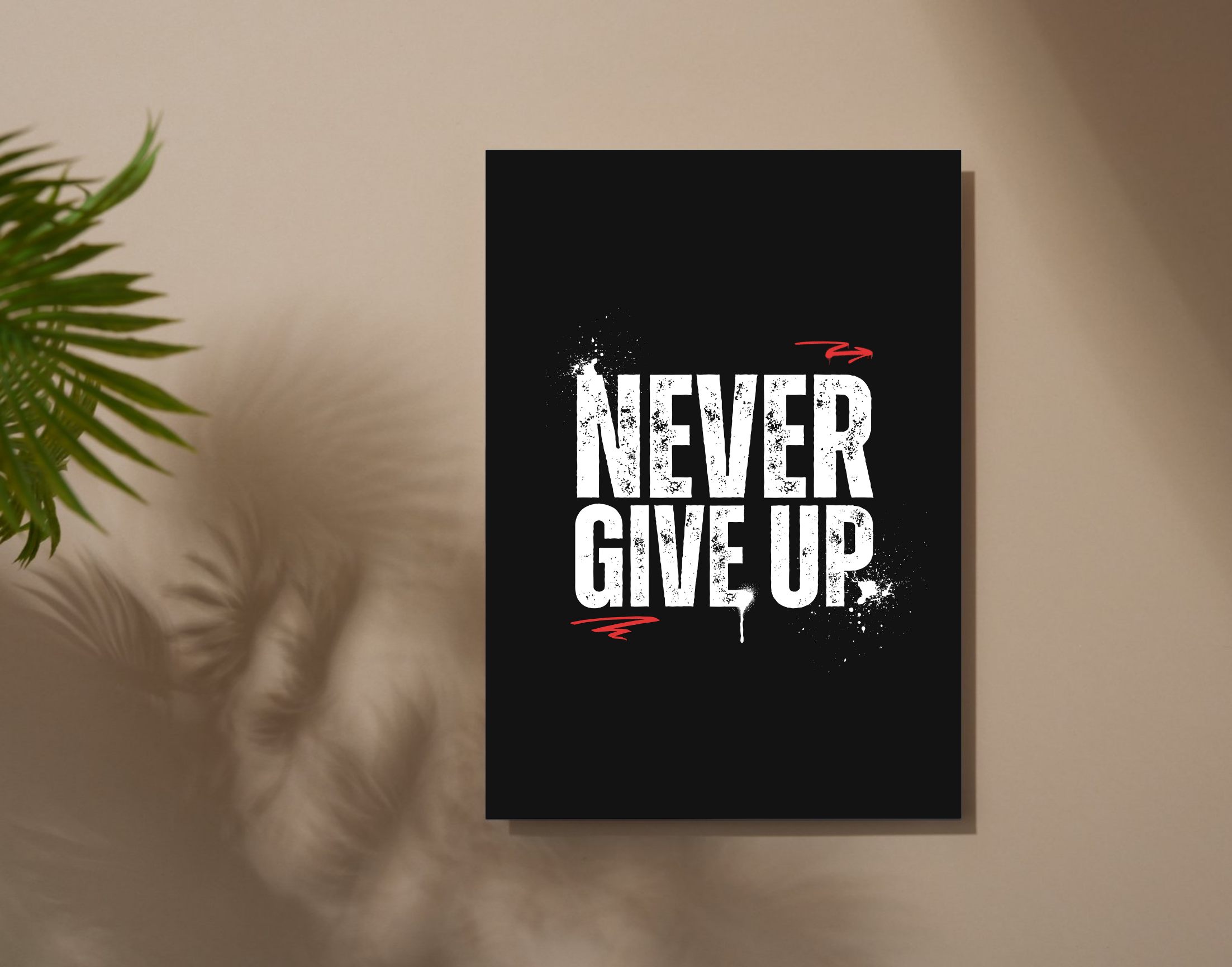 "NEVER GIVE UP"- Shiny & Sturdy Metallic Poster  Art That Pops & Sticks (Literally!)