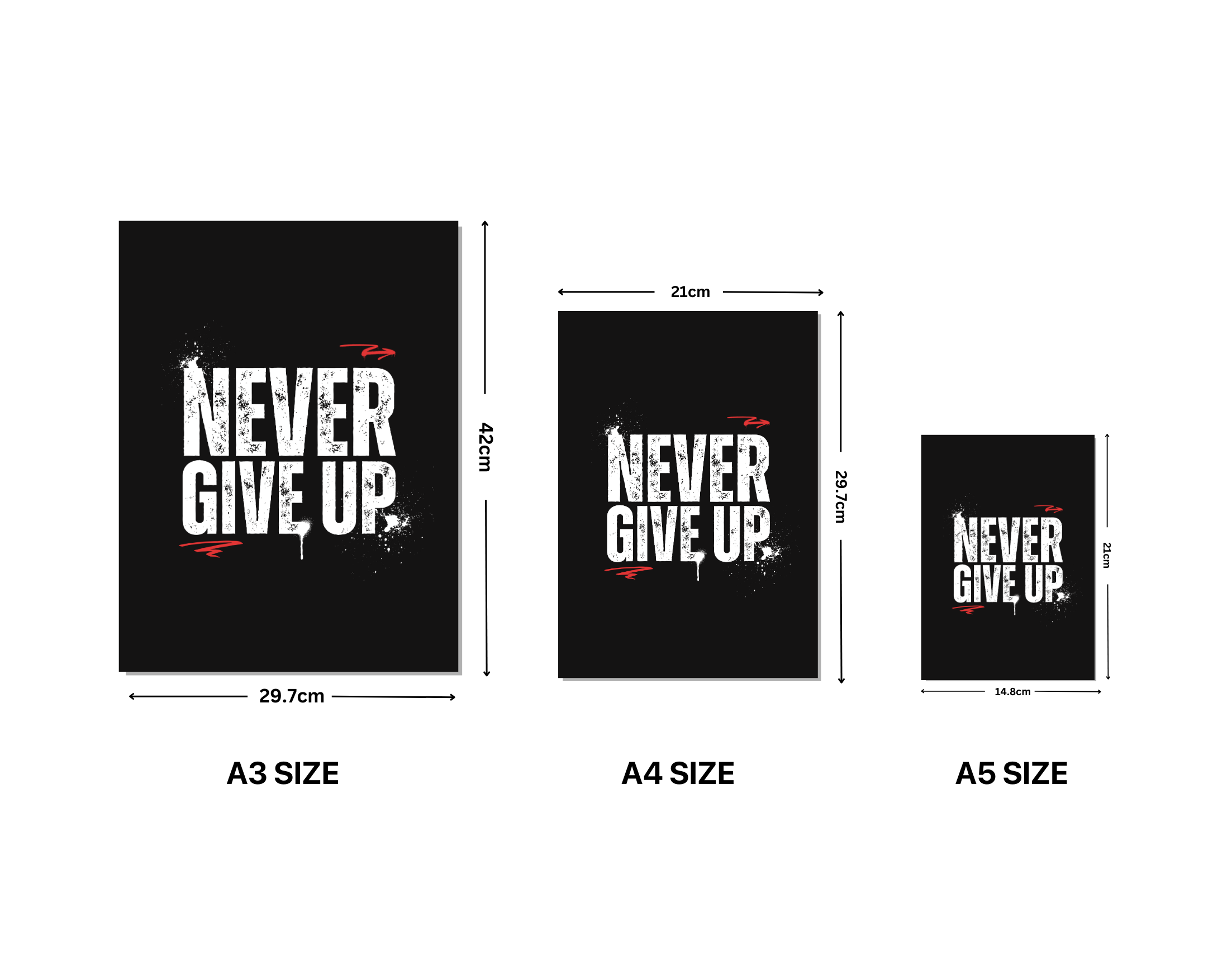 "NEVER GIVE UP"- Shiny & Sturdy Metallic Poster  Art That Pops & Sticks (Literally!)