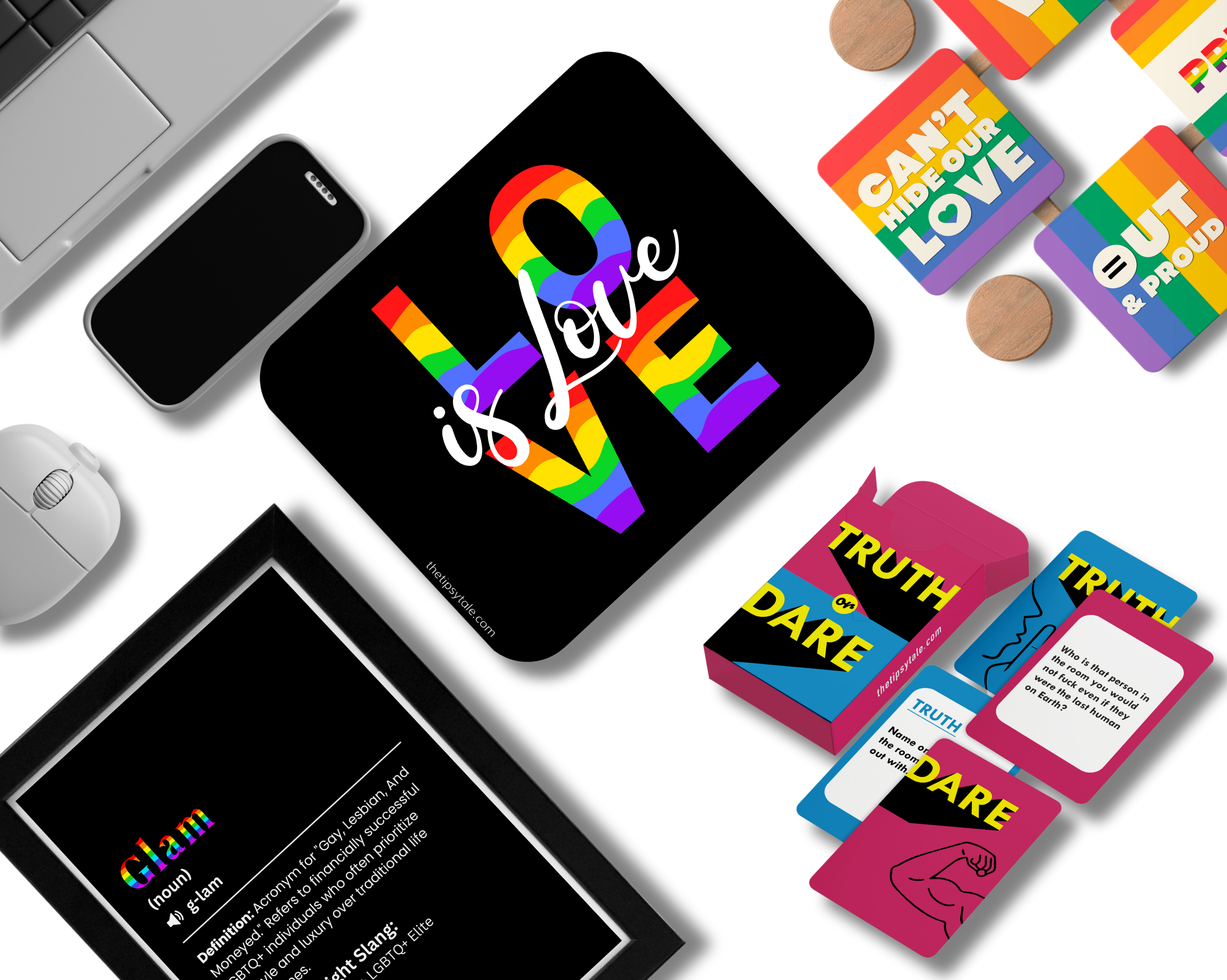 "LGBTQ+ SPECIAL COMBO" Set of 4 Poster, Coaster, Mousepad & Card Game- Fun Gift Set for Modern Romantics